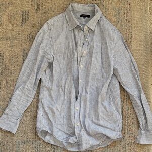 Quince Blue and White Striped Linen Button-Down Shirt